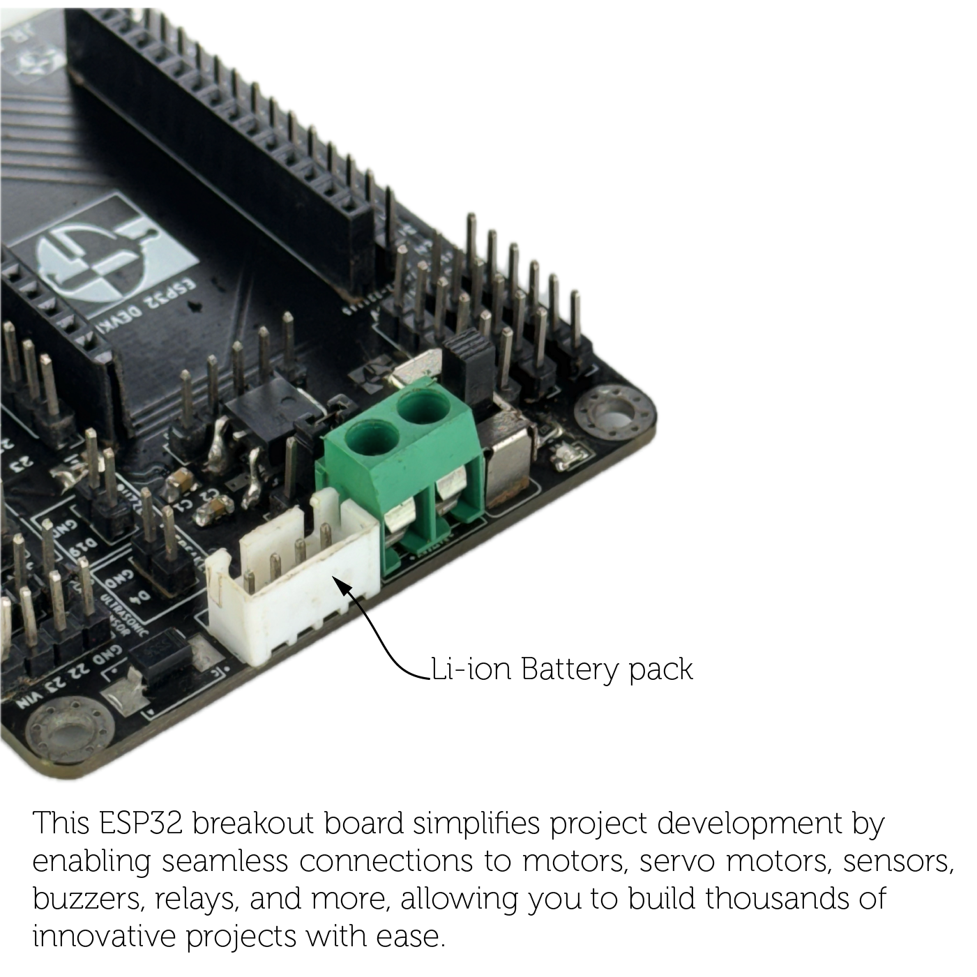 ESP32 Breakout Board – Simplified Connectivity for Servo Motors, Sensors, and Power Management